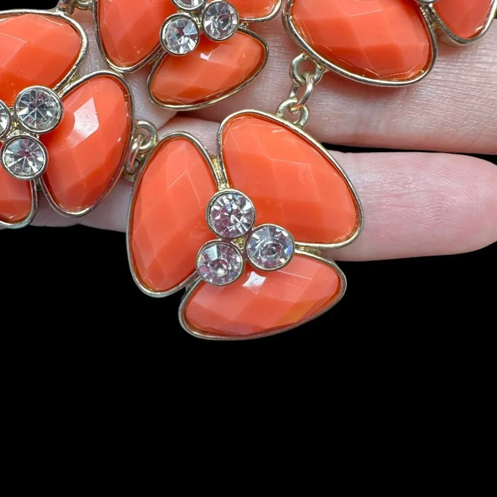 Bill Blass Gold Tone Faceted Coral Acrylic Resin Rhinestone BLING Necklace 20" - Picture 10 of 11